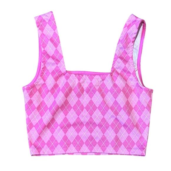 Madden NYC Pink Argyle Cropped Tank Top, Blouse, Size Small, EUC - Picture 2 of 4